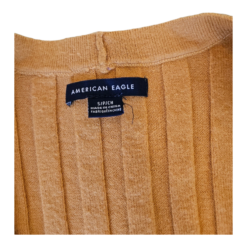American Eagle Small Orange Long Sleeve Button Up Sweater - Picture 3 of 7